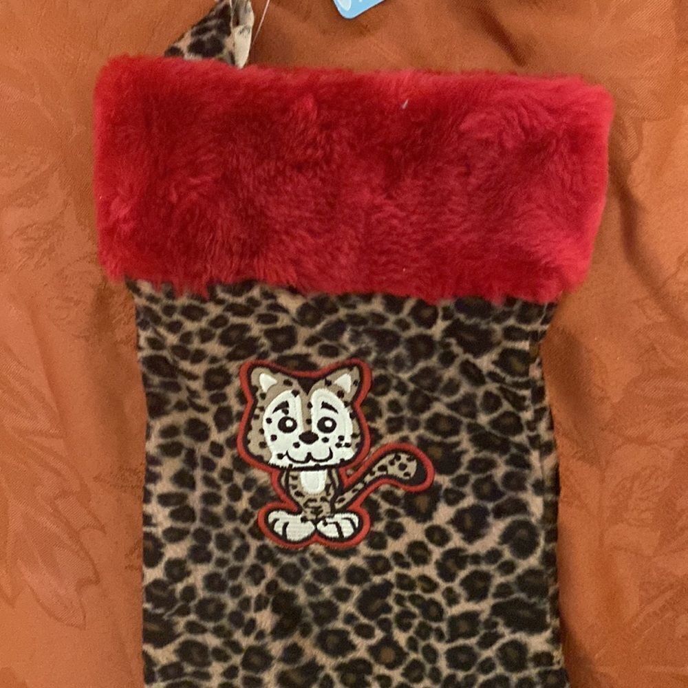 Tilt Leopard Cat  Christmas Stocking - Picture 4 of 7